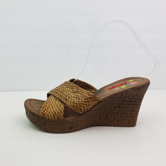 Bongo Womens Size 8.5 Neutral Brown Slip On Woven Wedge Slide Sandals - Picture 4 of 11